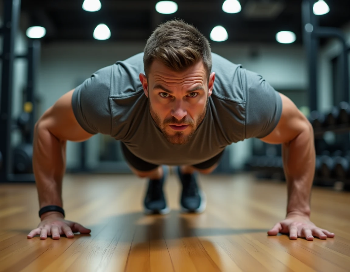 Homme musclé effectuant des burpees dans une salle de sport pour dépenser 1000 calories