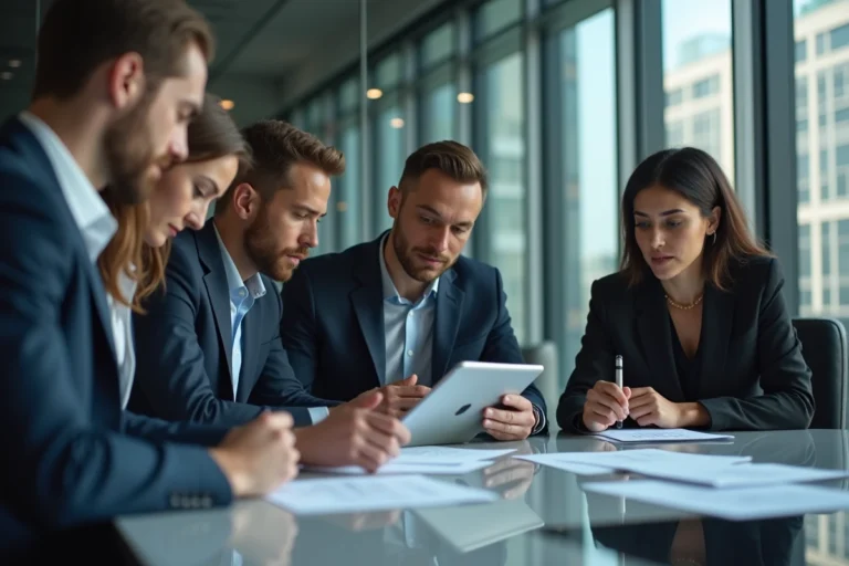 Groupe de professionnels en réunion dans un bureau moderne