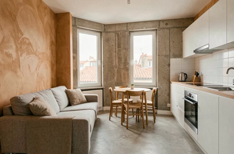 Appartement studio meublé moderne à Lyon avec cuisine équipée et vue sur les toits